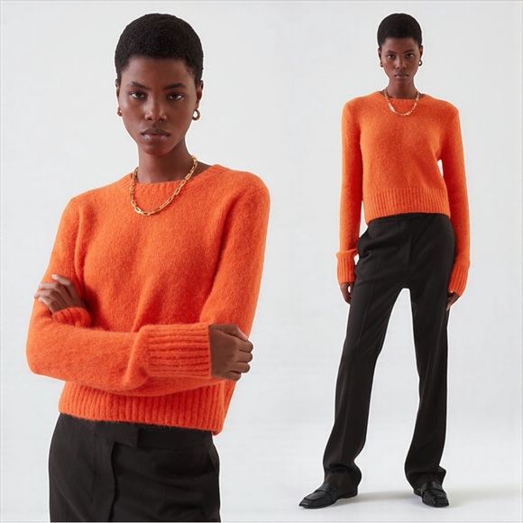 COS Sweaters - COS Women's Alpaca Wool Pullover Cropped Sweater Jumper Vibrant Orange Size XS